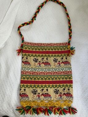 Moroccan man walking Camels print cloth shoulder bag purse